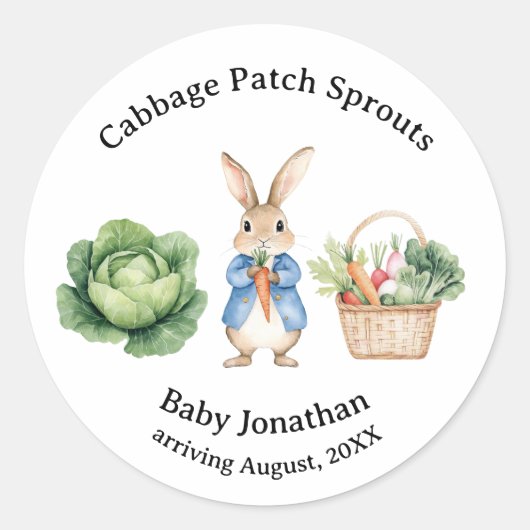Sticker Rond Peter Rabbit Veggie Panier Baby shower Favoriser (Devant)