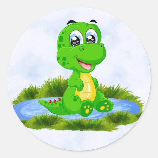 Sticker Rond Petit Alligator mignon en Baby shower d'étang (Devant)