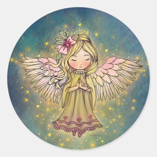 Sticker Rond Petit Ange Doré Noël Férié (Devant)