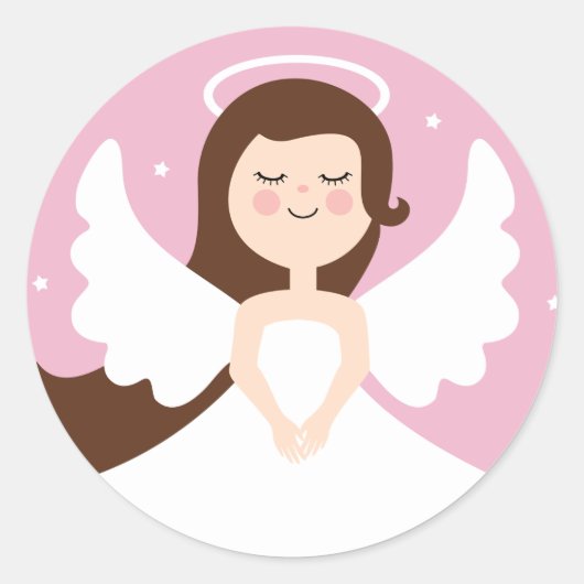 Sticker Rond Petit ange mignon sur Arrière - plan rose (Devant)