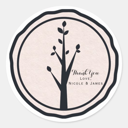 Sticker Rond Petit Arbre Rustique Nature Mariage Personnalisé F (Devant)
