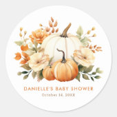 Sticker Rond Petit Baby shower botanique fleuri Citrouille (Devant)