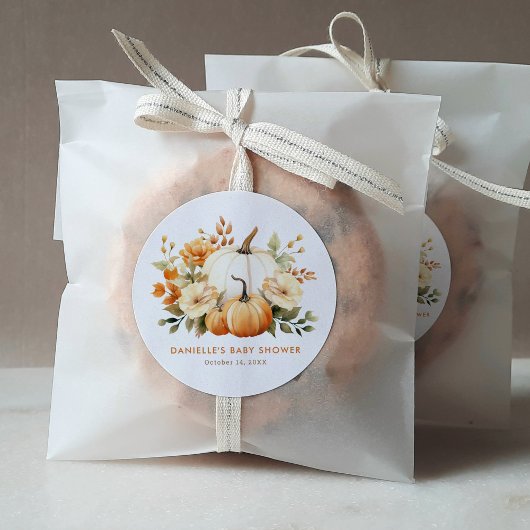 Sticker Rond Petit Baby shower botanique fleuri Citrouille