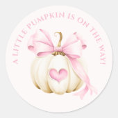 Sticker Rond Petit Baby shower Citrouille à cou rose (Devant)
