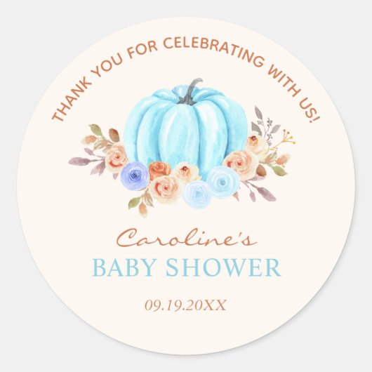 Sticker Rond Petit Baby shower Citrouille Blue Boy (Devant)