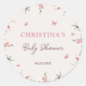 Sticker Rond Petit Baby shower d'aquarelle papillon (Devant)
