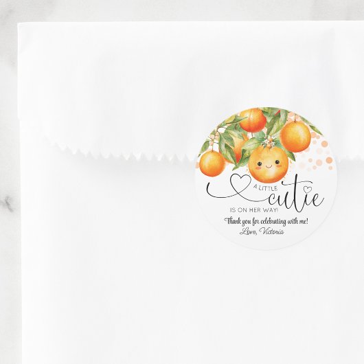 Sticker Rond Petit Baby shower de Citrus orange Cutie
