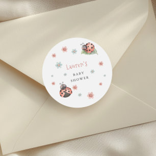 Sticker Rond Petit Baby shower de fille d'insectes de coccinell
