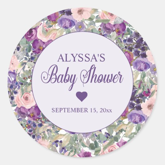 Sticker Rond Petit Baby shower de fille rose violet (Devant)