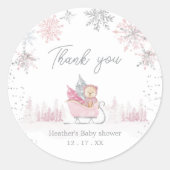 Sticker Rond Petit Baby shower de flocon de neige préférée (Devant)