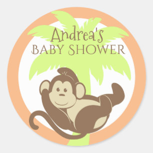Sticker Rond Petit Baby shower de singe
