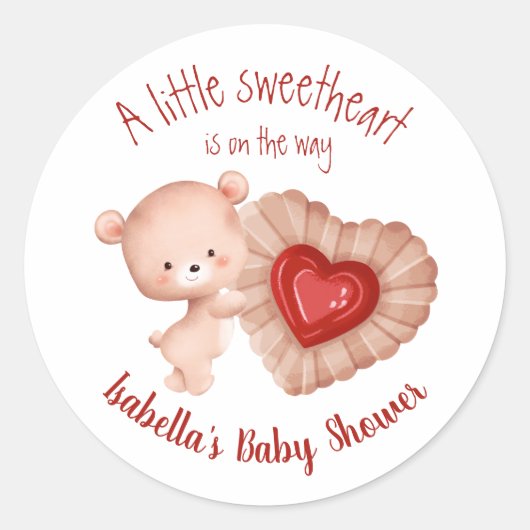 Sticker Rond Petit Baby shower de Valentines rouge beige doux (Devant)