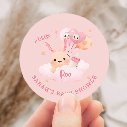 Sticker Rond Petit Baby shower d'Halloween rose Boo