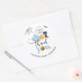 Sticker Rond Petit baby shower éffrayant bleu Boo merci (Enveloppe)