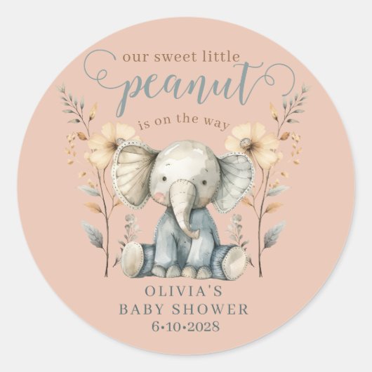 Sticker Rond Petit Baby shower éléphant d'arachide (Devant)