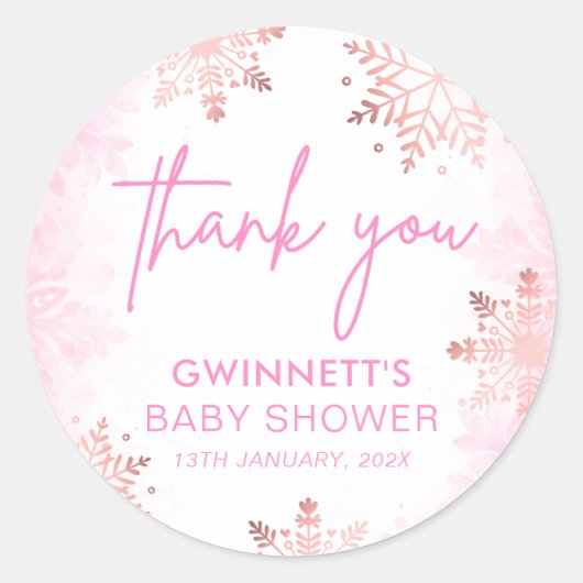 Sticker Rond Petit Baby shower Fille de Feu de Neige Rose (Devant)