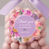 Sticker Rond Petit Baby shower Floral rose pourpre