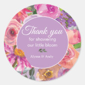Sticker Rond Petit Baby shower Floral rose pourpre (Devant)