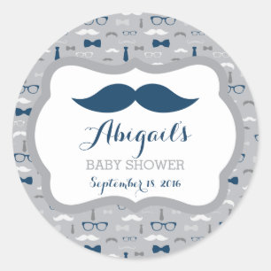 Sticker Rond Petit Baby shower Homme, bleu marine, gris