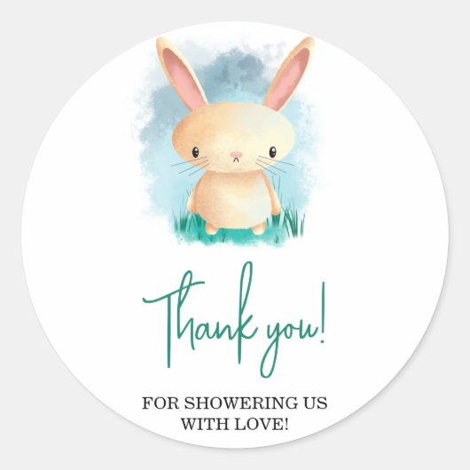 Sticker Rond Petit baby shower lapin merci (Devant)