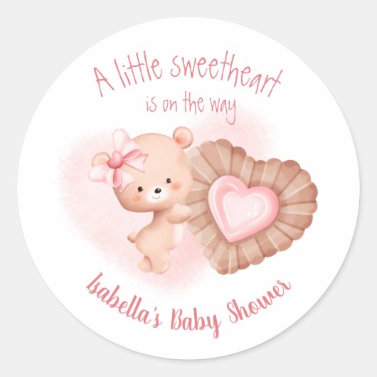 Sticker Rond Petit Baby shower minou rose fille (Devant)