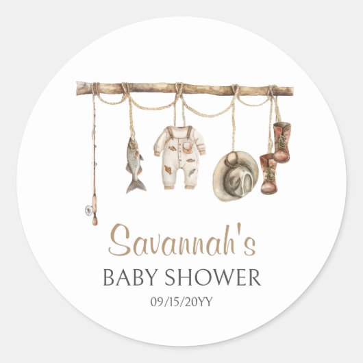 Sticker Rond Petit Baby shower pêcheur (Devant)