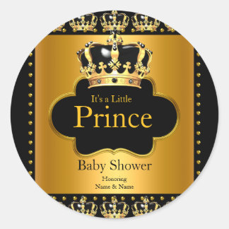 Sticker Rond Petit Baby shower Prince Boy Couronne Black Gold