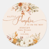 Sticker Rond Petit baby shower rustique citrouille d'automne (Devant)