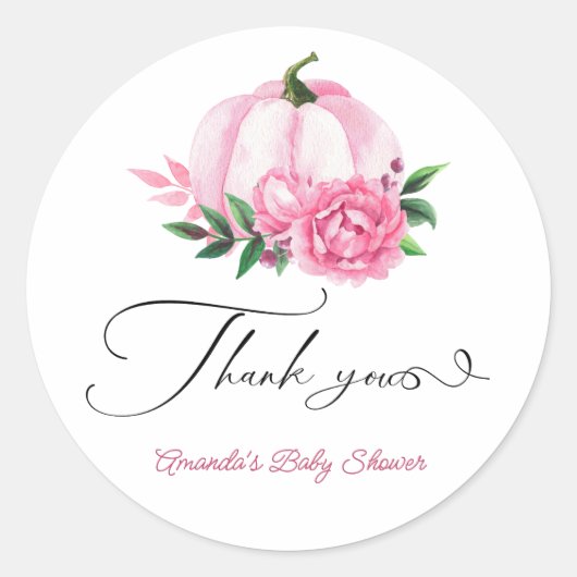 Sticker Rond Petit Baby shower Rustique rose-rose-blanc Citroui (Devant)