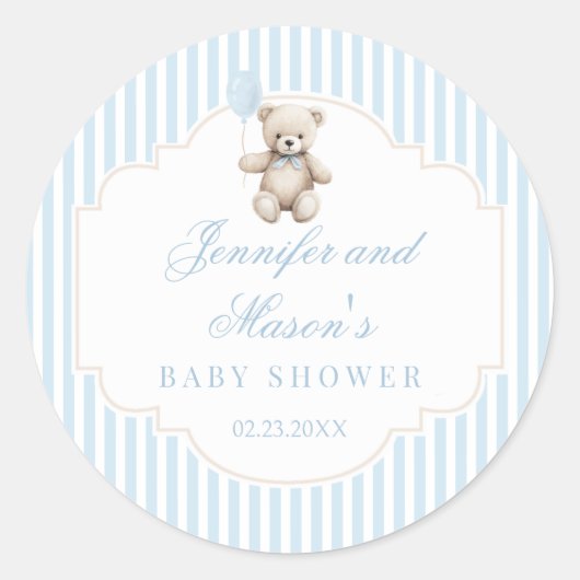 Sticker Rond Petit ballon bleu ours en peluche boho bébé garçon (Devant)