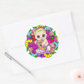 Sticker Rond Petit bébé doux avec ours en peluche Floral (Enveloppe)