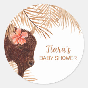 Sticker Rond Petit Boho Floral Saint-Vache Baby shower de fille