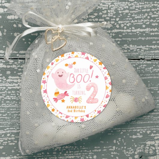 Sticker Rond Petit Boo Fantôme Rose, deux ans