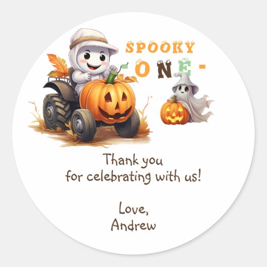 Sticker Rond Petit Boo Halloween Tracteur N'importe quel âge 1e (Devant)