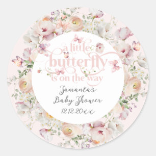 Sticker Rond Petit Buterfly Blush rose Floral Baby shower fille