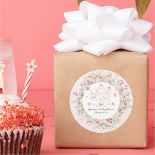 Sticker Rond Petit Buterfly Blush rose Floral Baby shower fille
