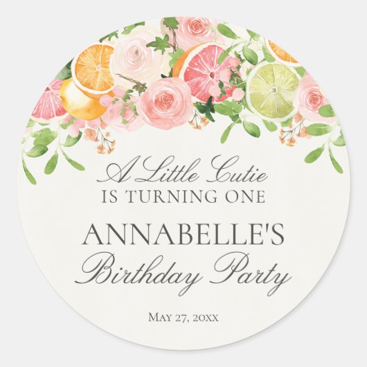Sticker Rond Petit Cadeau d'Anniversaire Fleur Floral Citron Pa (Devant)