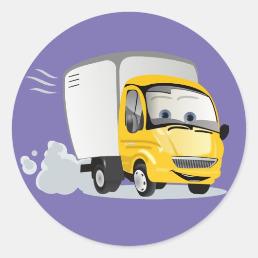 Sticker Rond Petit Camion Cartoon Jaune pour enfants ! (Devant)