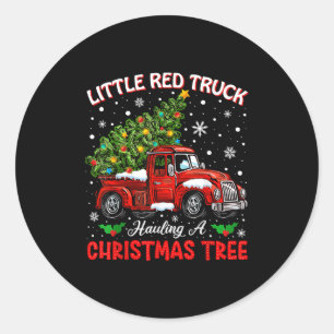 Sticker Rond Petit camion rouge transportant un sapin de Noël