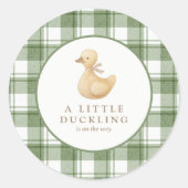Sticker Rond Petit Caneton | Gingham Neutre Classique (Devant)