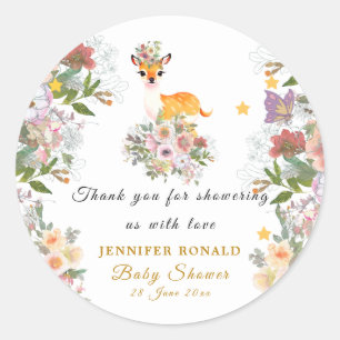 Sticker Rond Petit cerf, Big Joy Fleur rose thème Baby shower