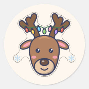 Sticker Rond Petit Cerf Joyeux avec Lumières Scintillantes