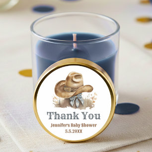 Sticker Rond petit chapeau de cowboy bébé remerciement western