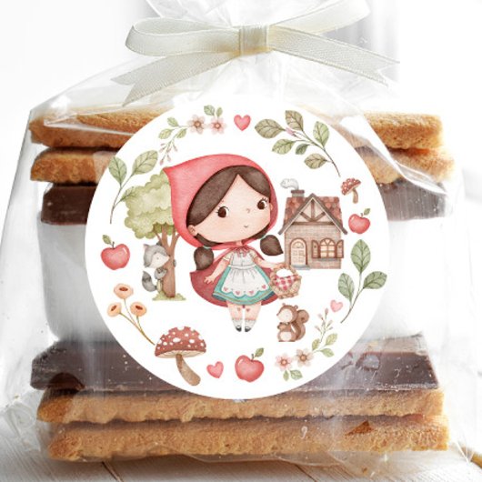 Sticker Rond Petit Chaperon Rouge Mignon Fantaisiste