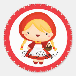 Sticker Rond Petit chaperon rouge sur En vichy rouge/blanc