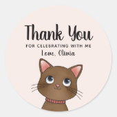 Sticker Rond Petit chat brun merci (Devant)