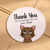 Sticker Rond Petit chat brun merci