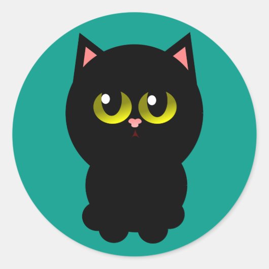 Sticker Rond Petit Chat noir chanceux (Devant)
