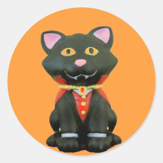 Sticker Rond Petit chat vampire sur Orange (Devant)