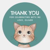 Sticker Rond Petit chaton brun merci (Devant)
